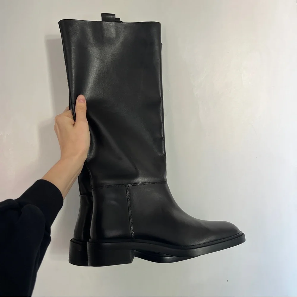 Zara black knee high equestrian riding flat boots